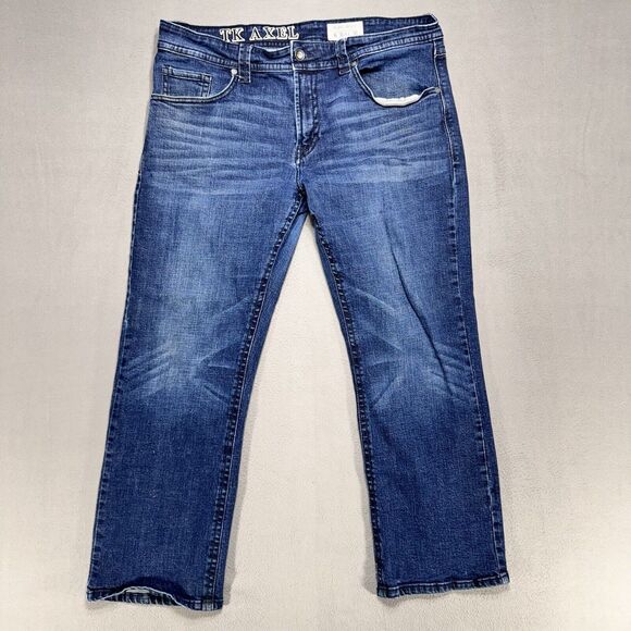 TK Axel Jeans Mens 36x28‎ Low Slim Boot Stretch Dark Wash Loose American Denim - Picture 1 of 11